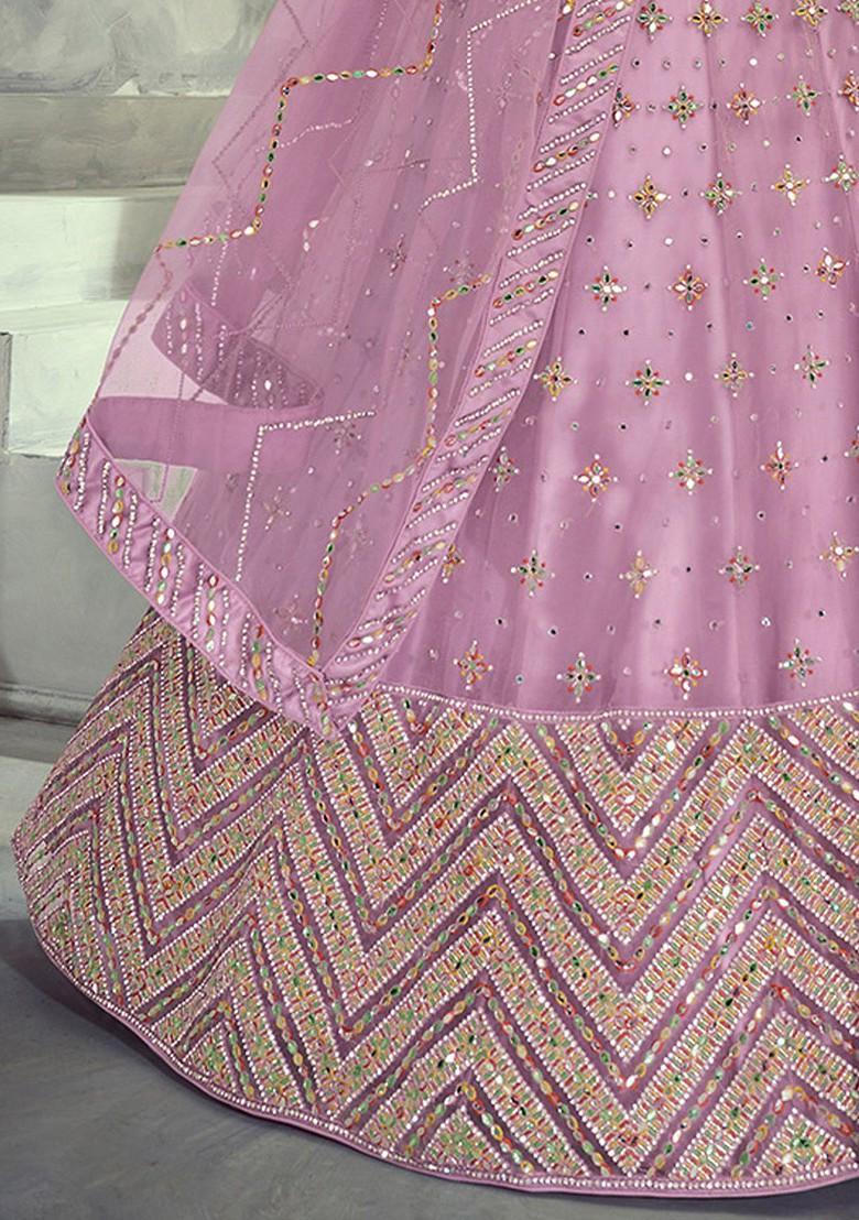 Lavender Embroidered Poly Blend Lehenga Set