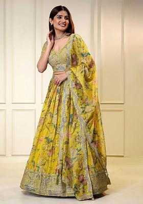 Yellow Embroidered Poly Blend Lehenga Set