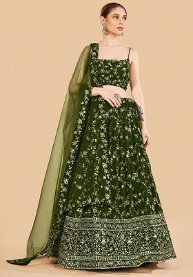 Green Embellished Poly Blend Lehenga Set