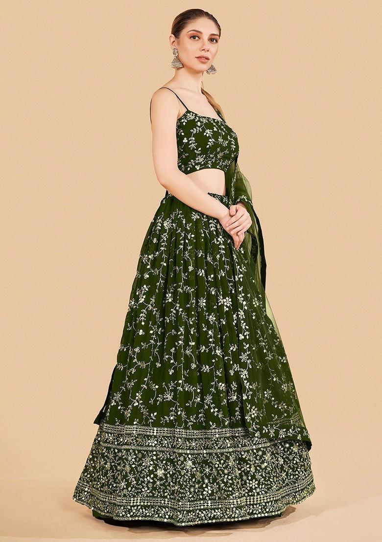 Green Embellished Poly Blend Lehenga Set