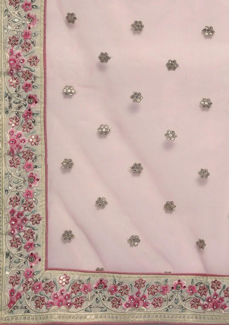 Cream Embroidered Poly Blend Lehenga Set