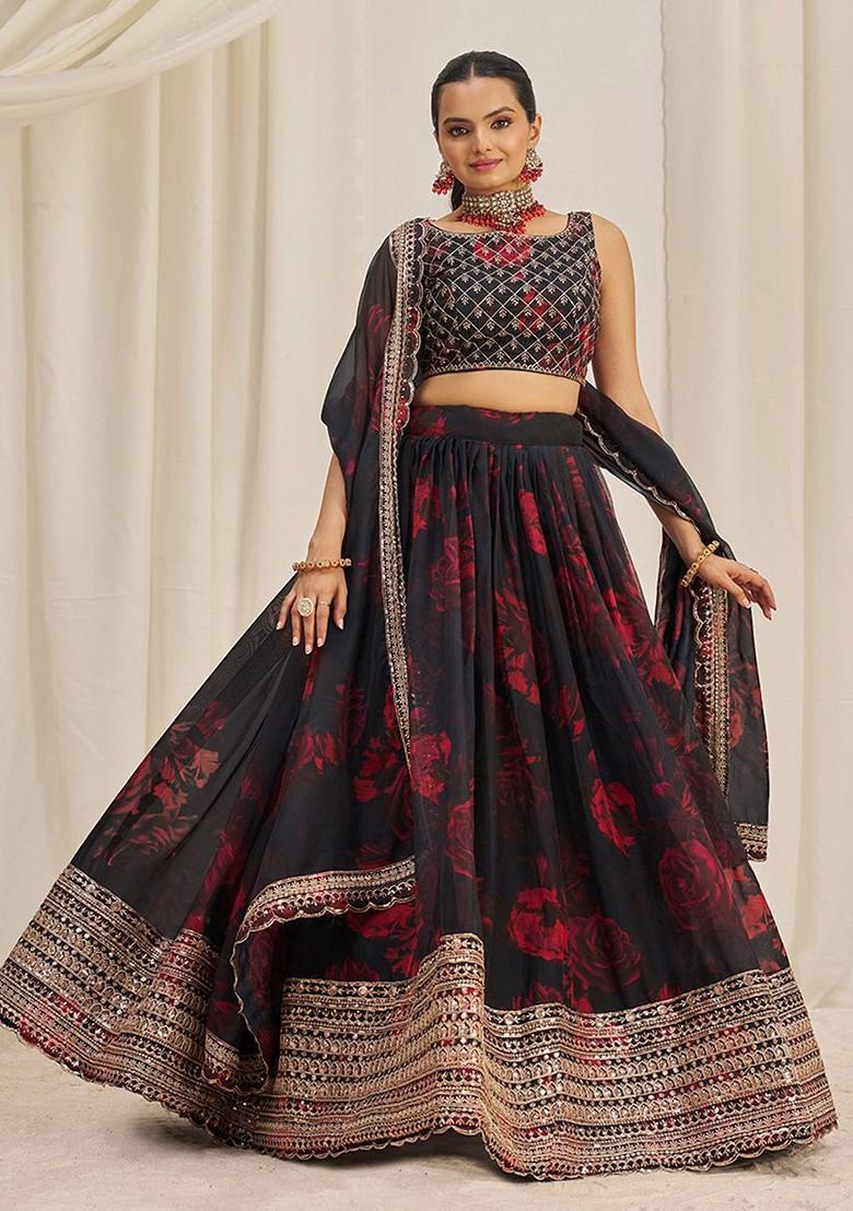 Black Embellished Poly Blend Lehenga Set