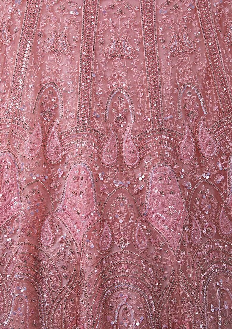 Pink Embroidered Poly Blend Lehenga Set
