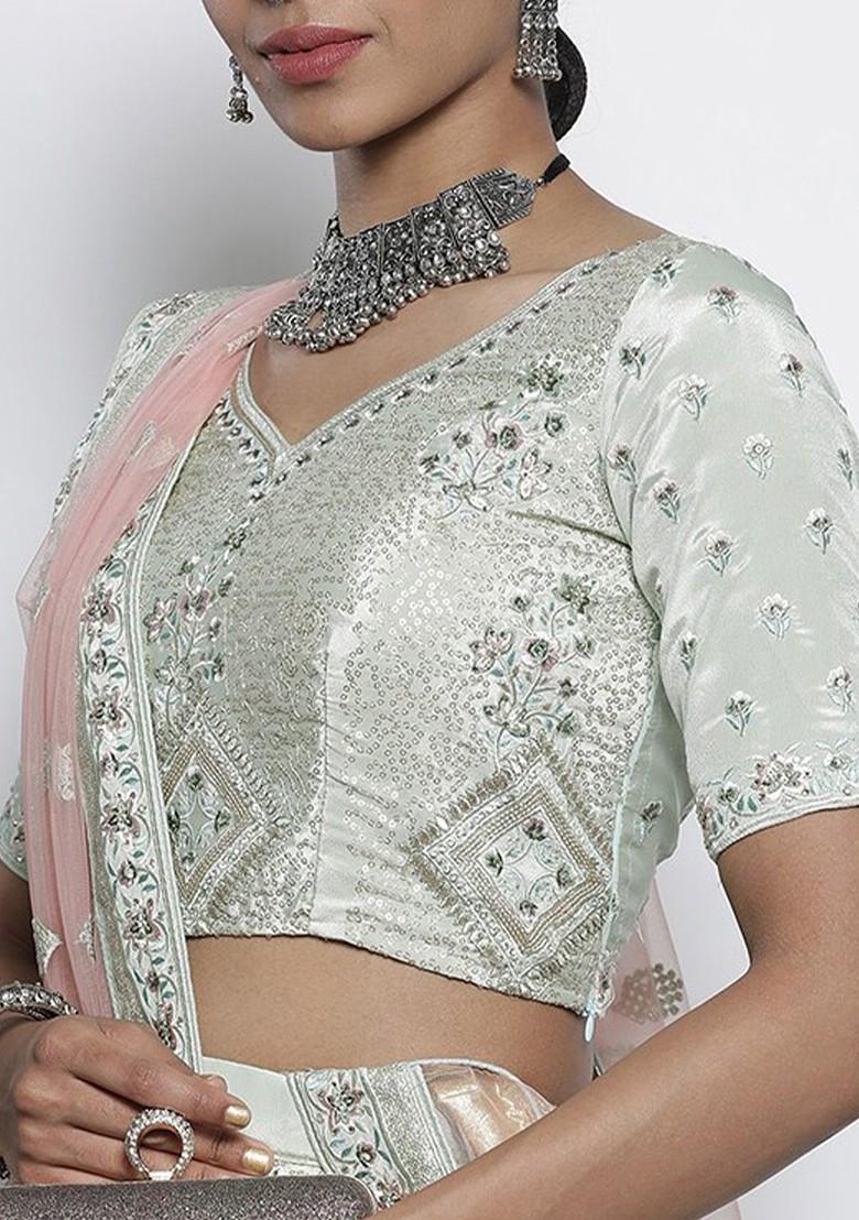 Sea Green Embroidered Poly Blend Lehenga Set