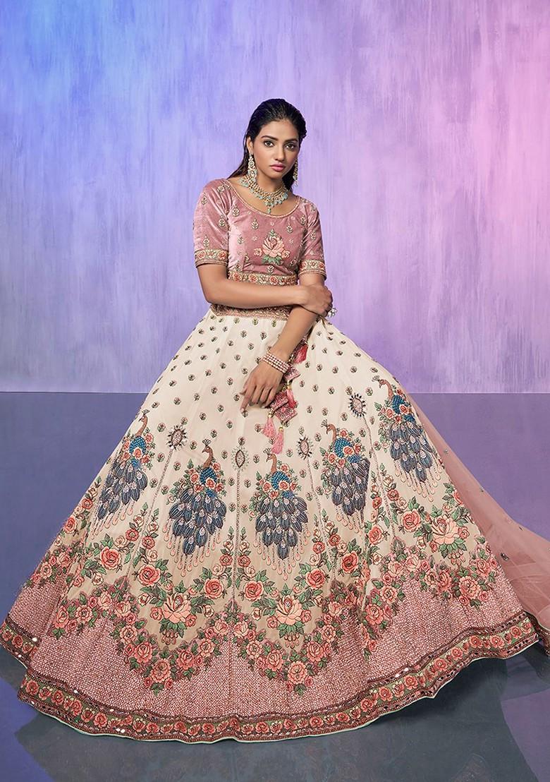 White Embroidered Poly Blend Lehenga Set