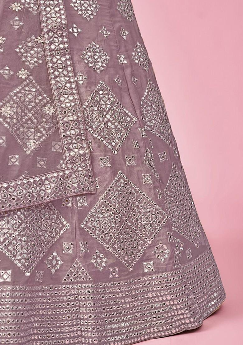 Taupe Purple Embroidered Poly Blend Lehenga Set