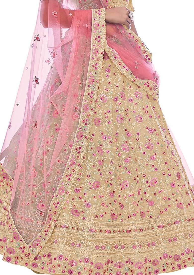 Gold Embroidered Poly Blend Lehenga Set - Indya