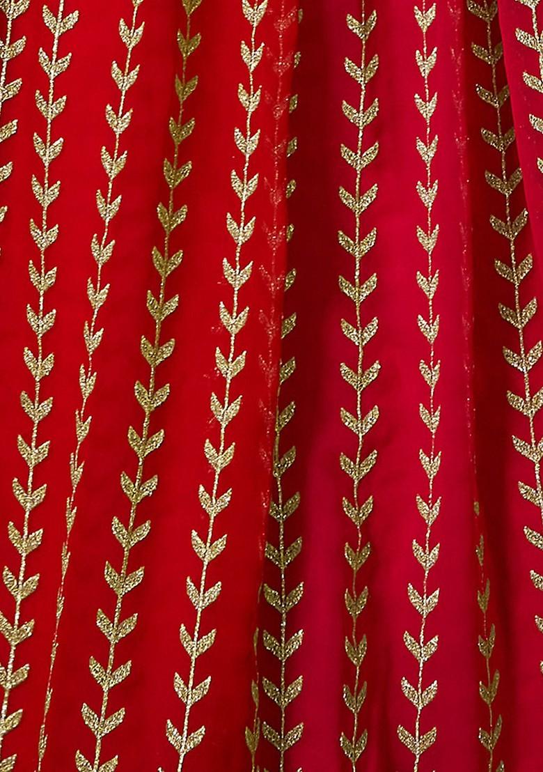 Red Embroidered Poly Blend Lehenga Set