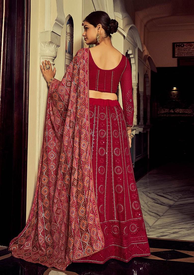Maroon Embellished Poly Blend Lehenga Set