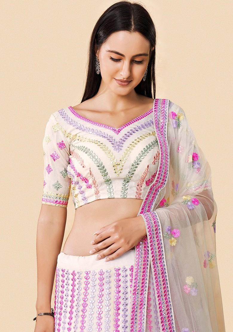White Embellished Poly Blend Lehenga Set