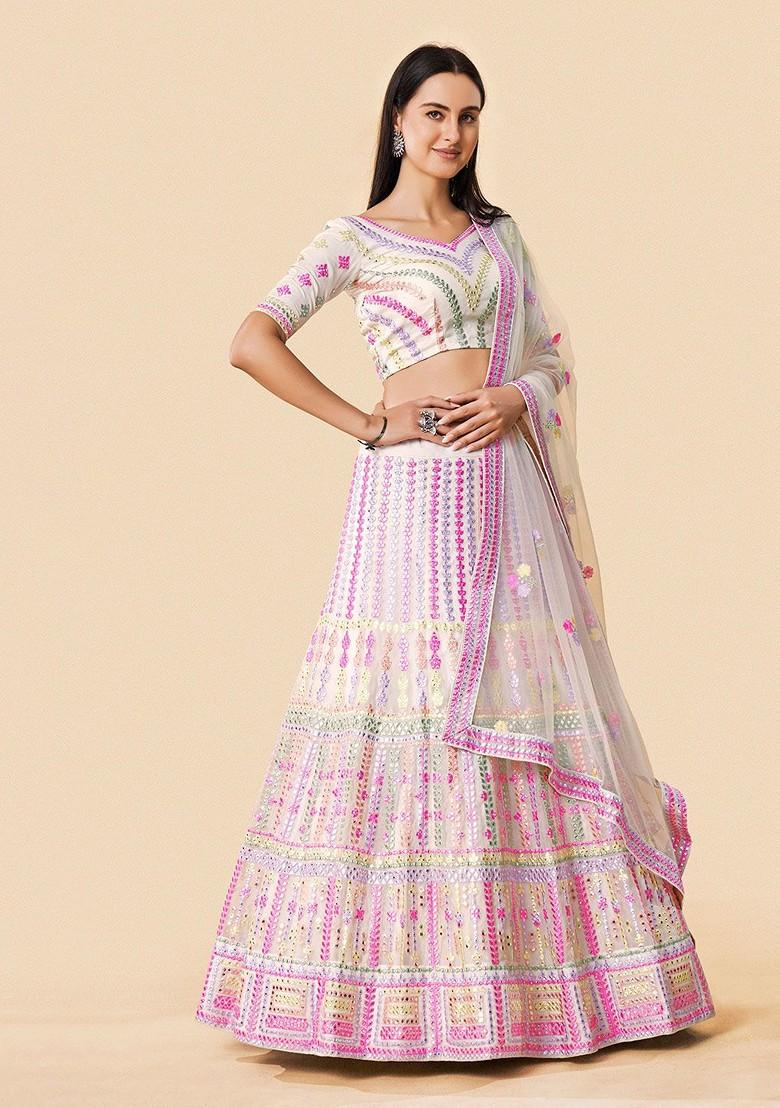 White Embellished Poly Blend Lehenga Set