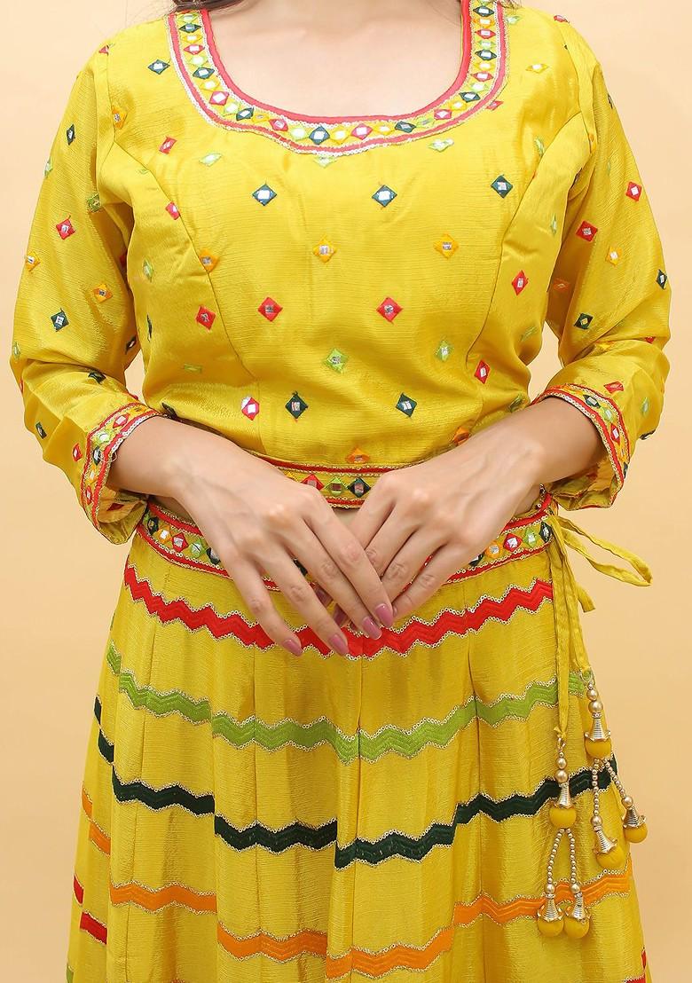 Yellow Embroidered Poly Blend Lehenga Set