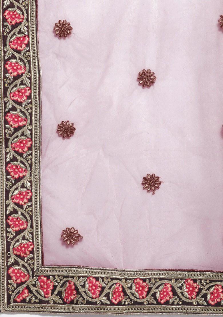 Burgundy Embroidered Poly Blend Lehenga Set