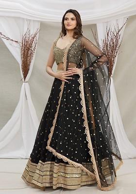 Black Embroidered Poly Blend Lehenga Set