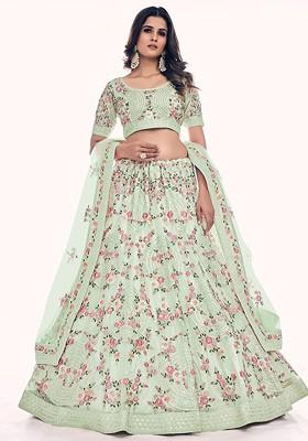 Lavender Embroidered Poly Blend Lehenga Set