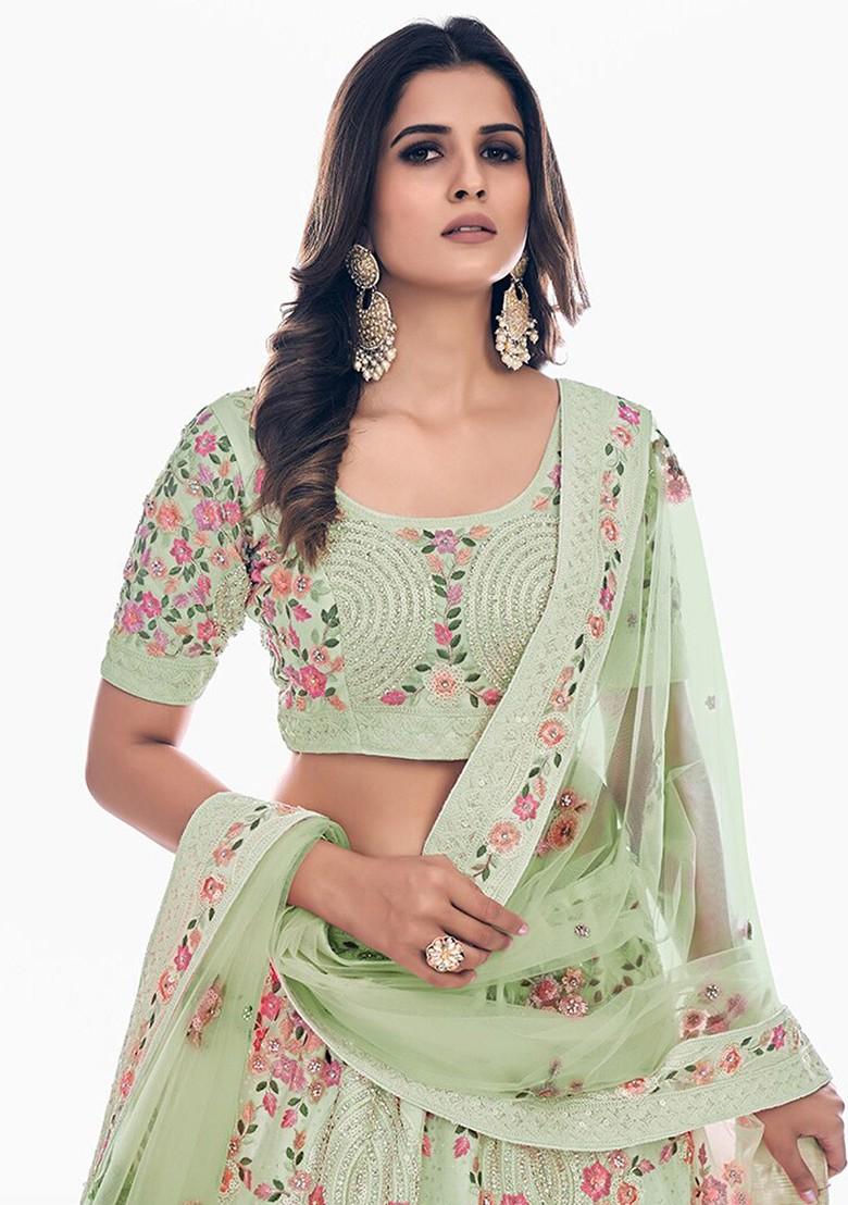 Lavender Embroidered Poly Blend Lehenga Set