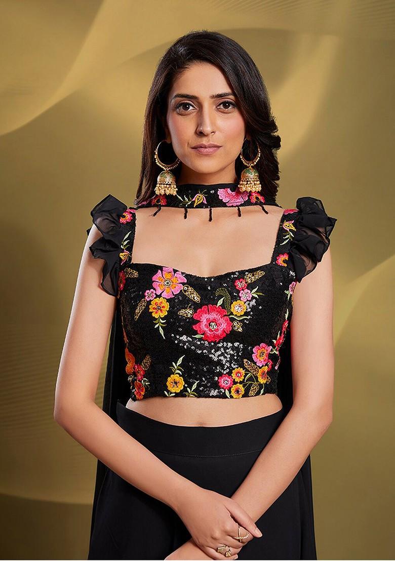 Black Embroidered Poly Blend Lehenga Set