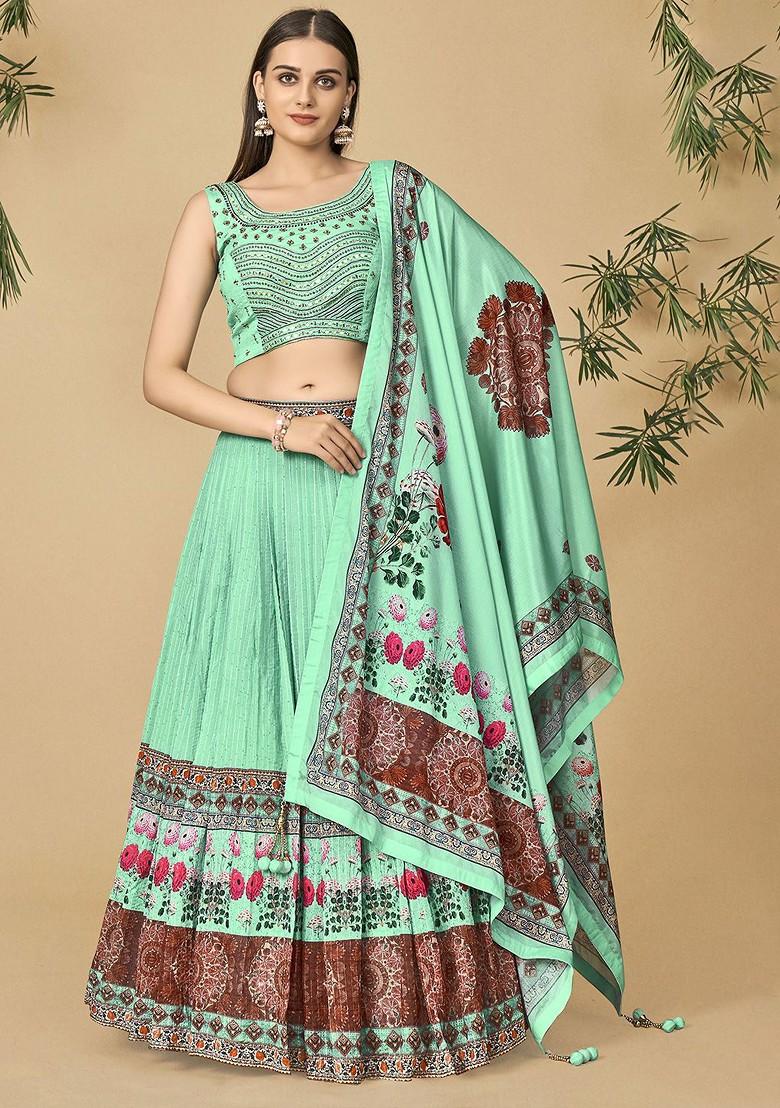 Sea Green Embellished Poly Blend Lehenga Set