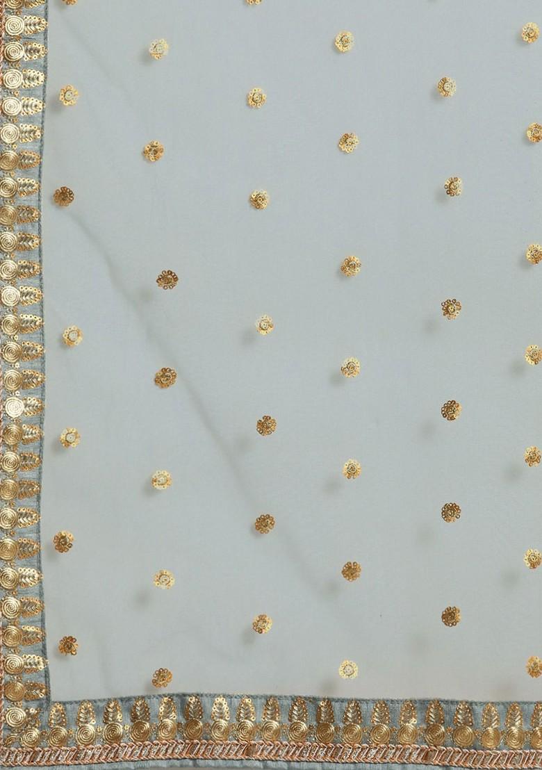 Grey Embroidered Poly Blend Lehenga Set