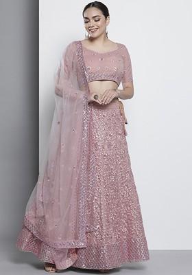 Lavender Embroidered Poly Blend Lehenga Set