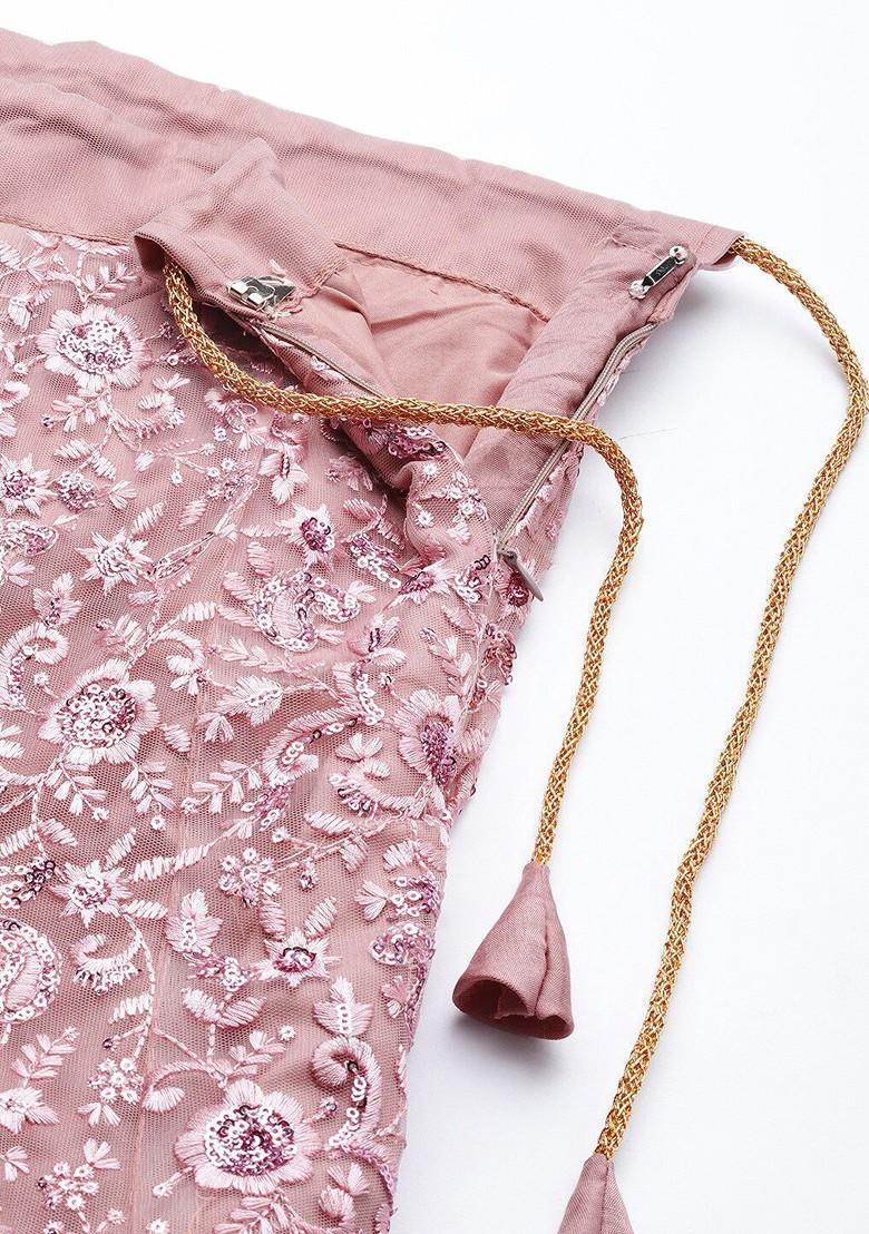 Lavender Embroidered Poly Blend Lehenga Set