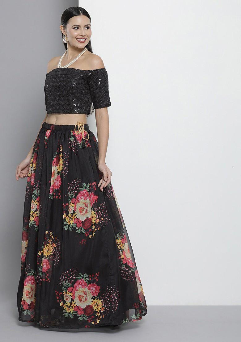 Black Embroidered Poly Blend Lehenga Set