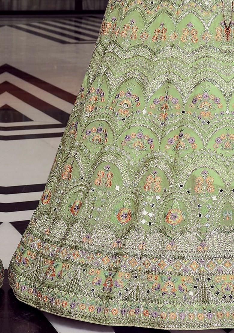 Green Embroidered Poly Blend Lehenga Set