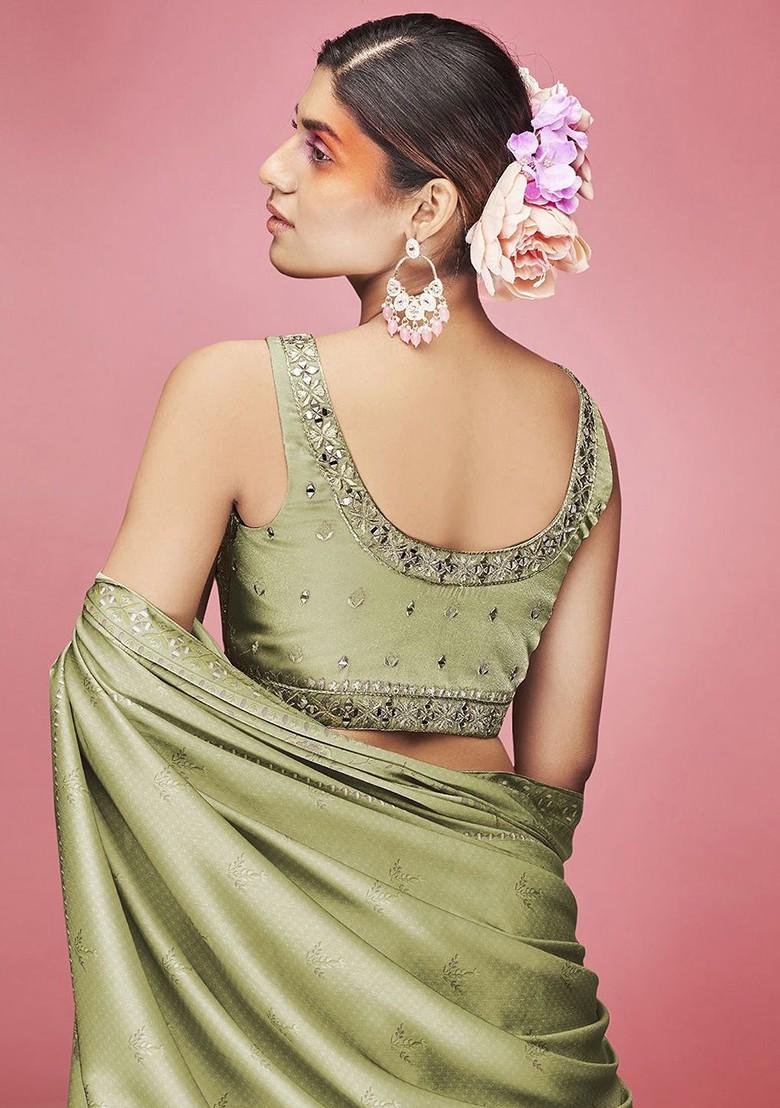 Olive Green Embroidered Poly Blend Lehenga Set