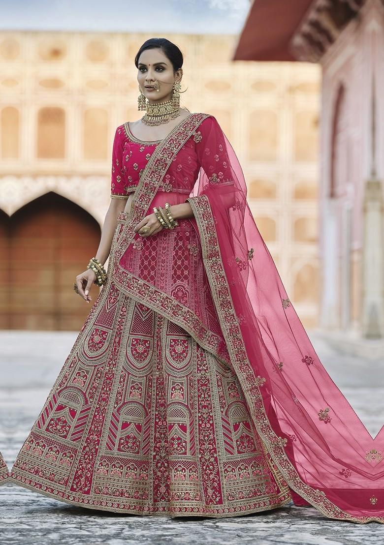Pink Embroidered Poly Blend Lehenga Set