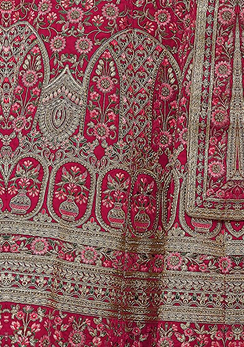 Pink Embroidered Poly Blend Lehenga Set - Indya