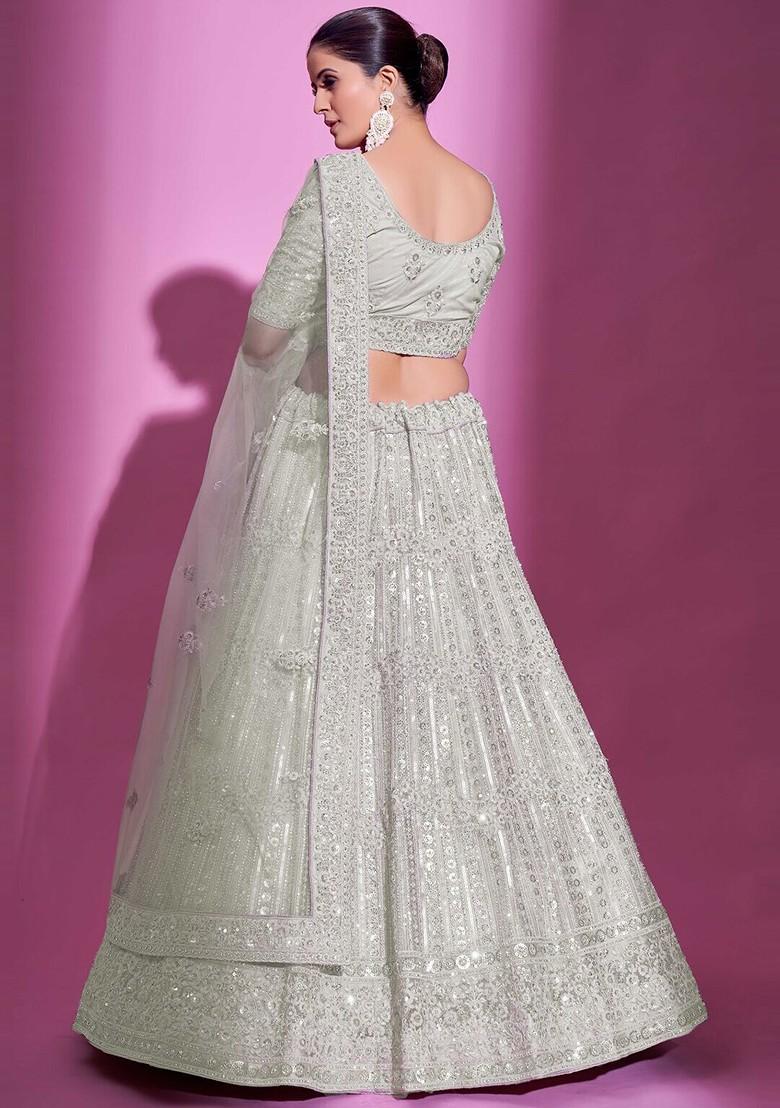 White Embellished Poly Blend Lehenga Set