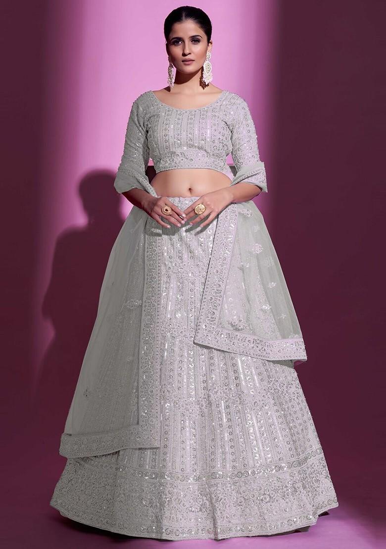 White Embellished Poly Blend Lehenga Set