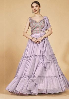 Lavender Embroidered Poly Blend Lehenga Set