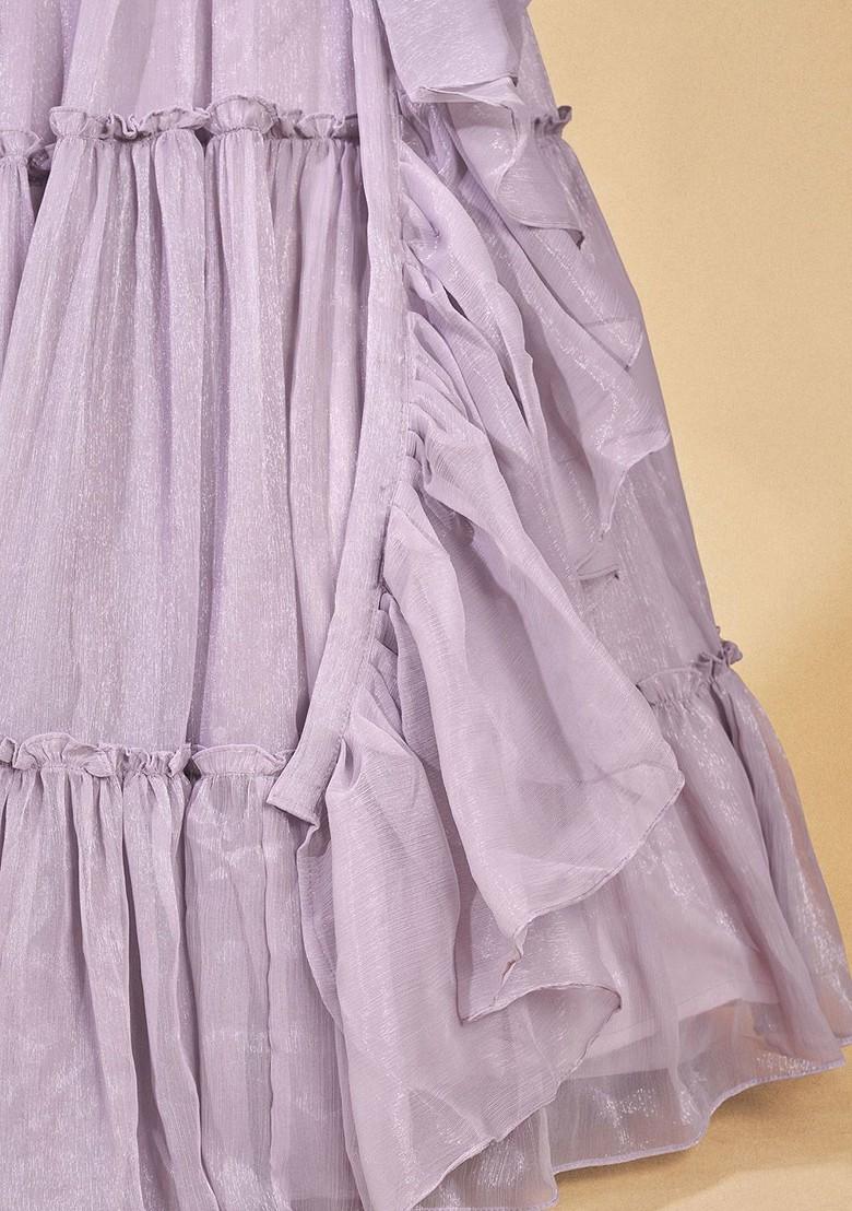 Lavender Embroidered Poly Blend Lehenga Set