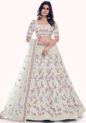 White Embroidered Poly Blend Lehenga Set