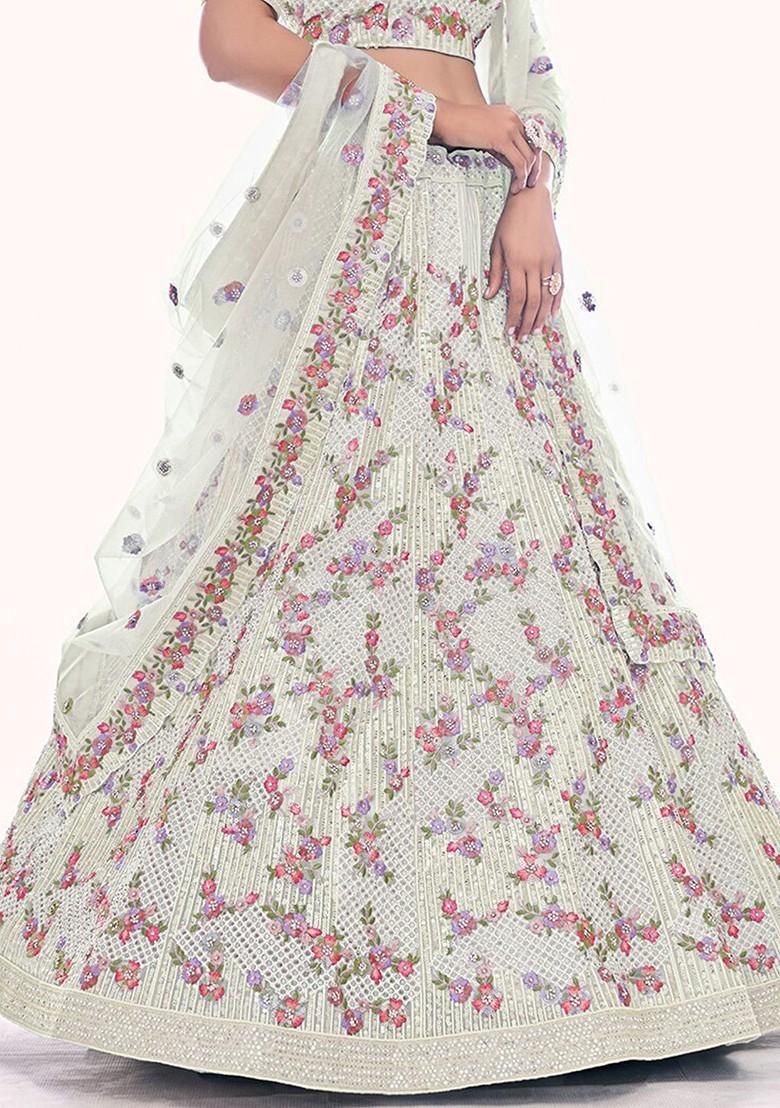 White Embroidered Poly Blend Lehenga Set