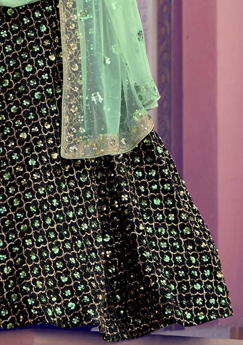 Black Embroidered Poly Blend Lehenga Set