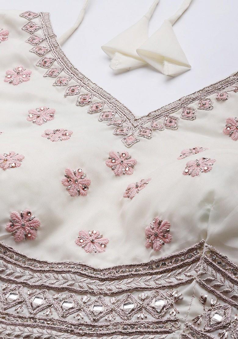 White Embroidered Poly Blend Lehenga Set