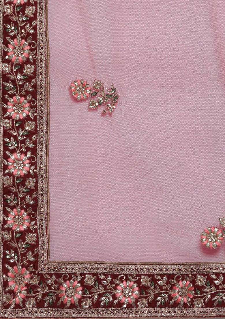 Maroon Embroidered Poly Blend Lehenga Set - Indya