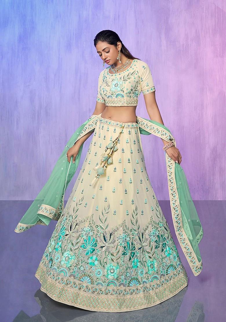 White Embroidered Poly Blend Lehenga Set