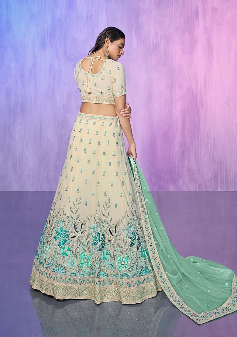 White Embroidered Poly Blend Lehenga Set