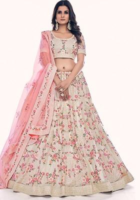 White Embroidered Poly Blend Lehenga Set