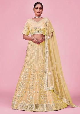 Yellow Embroidered Poly Blend Lehenga Set