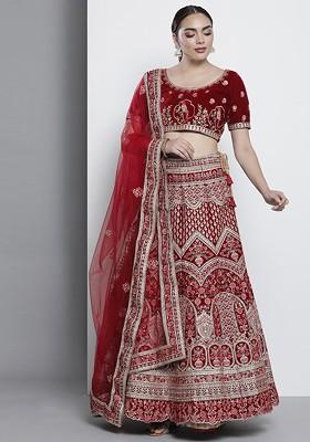 Maroon Embroidered Poly Blend Lehenga Set