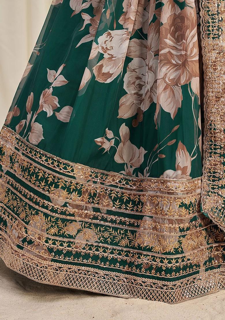 Green Embellished Poly Blend Lehenga Set