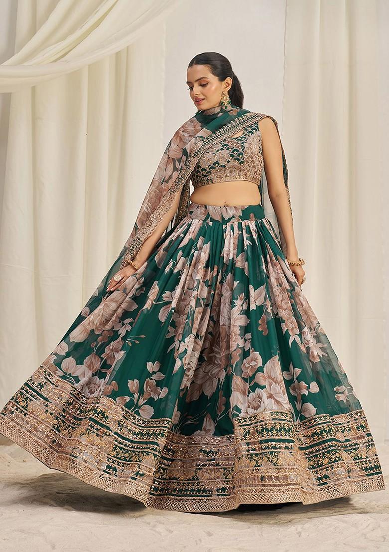 Green Embellished Poly Blend Lehenga Set
