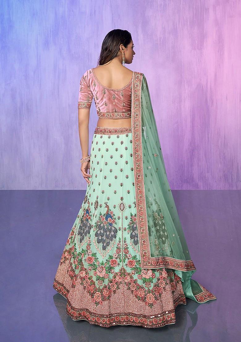 Blue Embroidered Poly Blend Lehenga Set