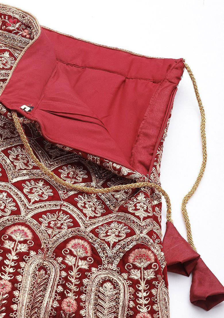 Maroon Embroidered Poly Blend Lehenga Set