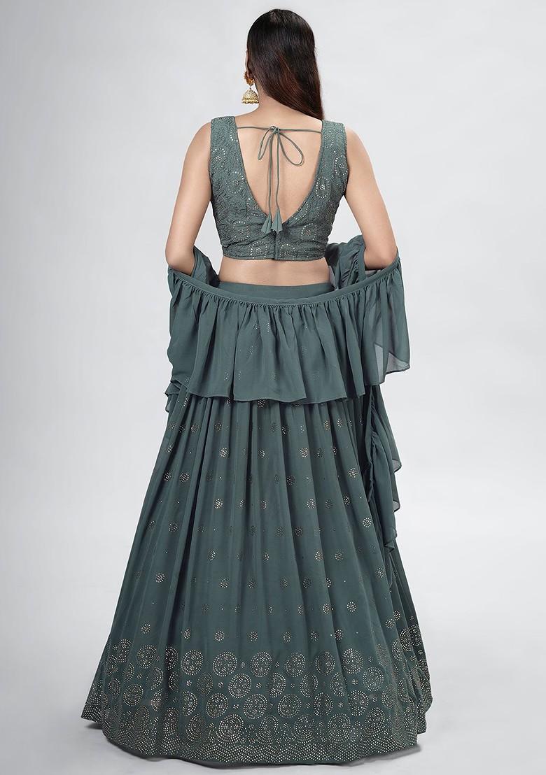 Green Embellished Poly Blend Lehenga Set