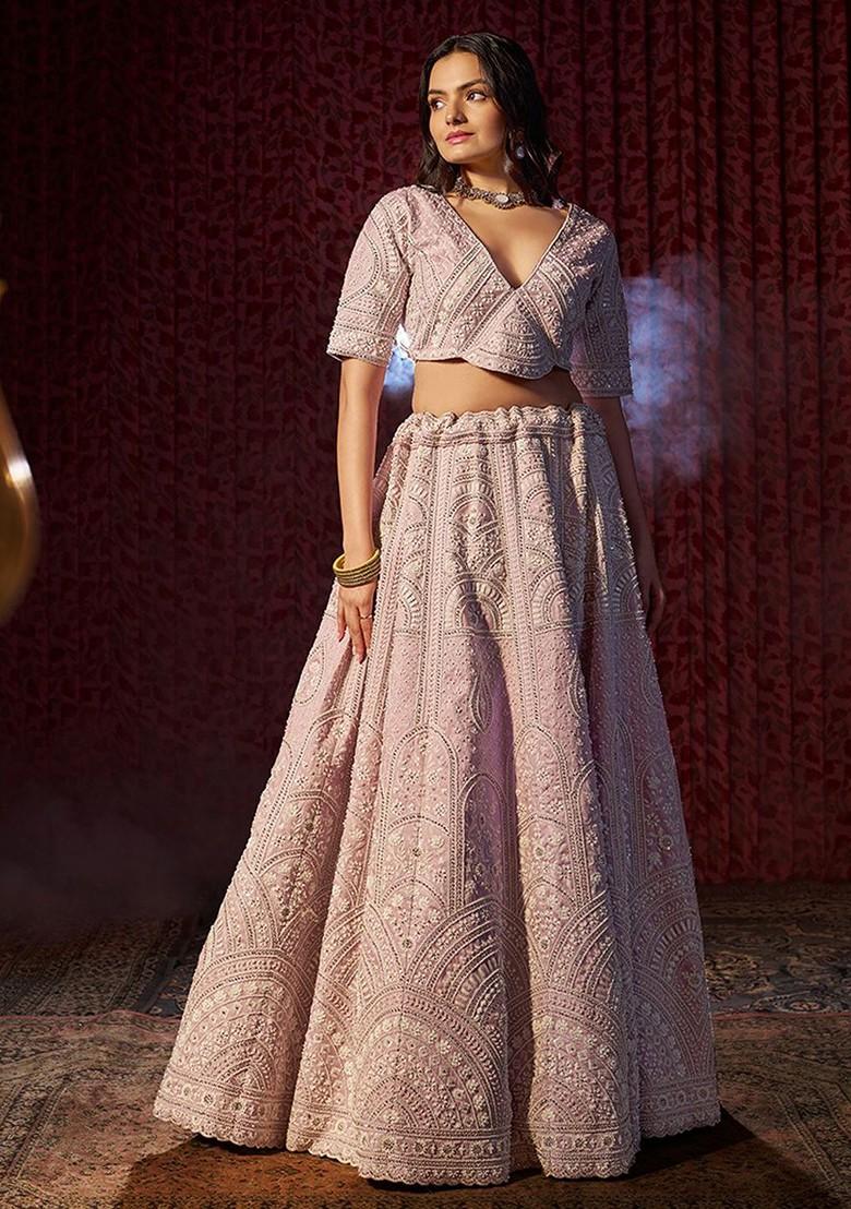 Lavender Embroidered Poly Blend Lehenga Set